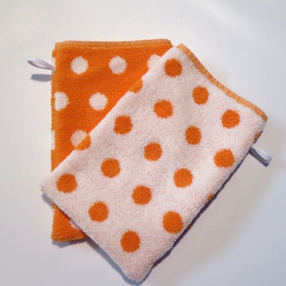 NEW- 2 orange/white European style bath washcloth mitts, gift- HANDMADE in USA - Picture 2 of 2